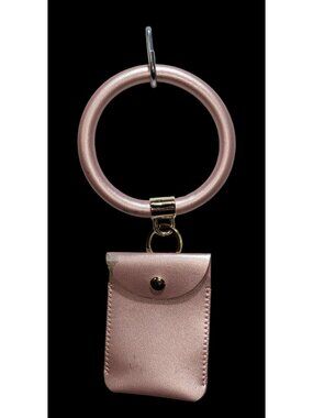 Metallic Pink Bracelet Keychain Wristlet with Snap Pouch Trendy Hands Free Key R